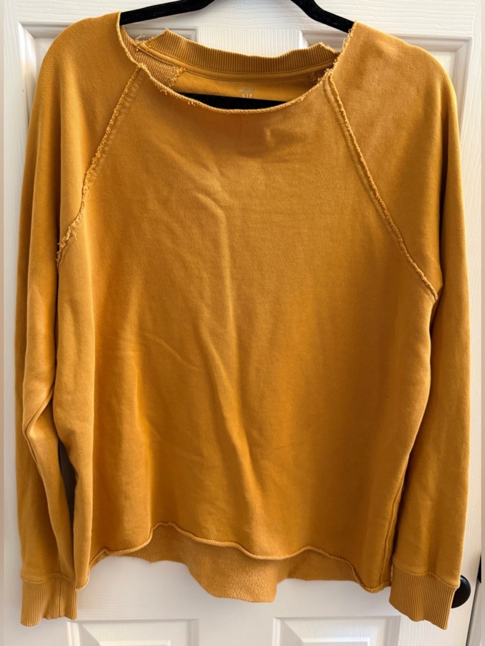Aerie Womens Mustard Yellow Oversized Raw Edge Raglan Crewneck Sweatshirt Small